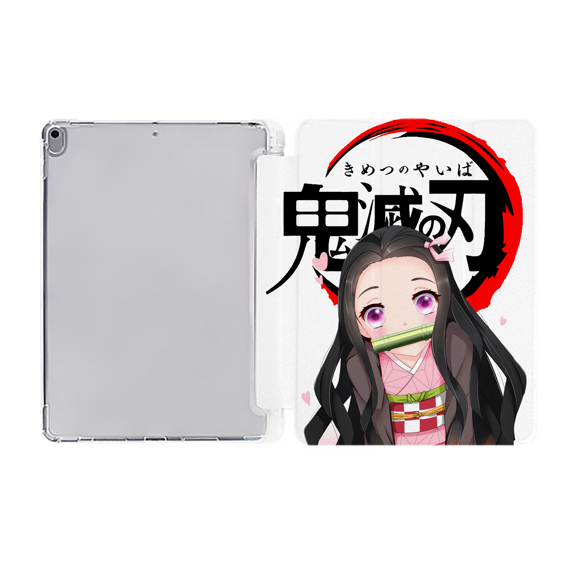 （画像用） 鬼滅の刃（きめつのやいば）竈門 禰󠄀豆子／かまど ねずこ Kamado Nezuko IPad ケース ペン収納付き 三つ折りスタンド PUレザー×シリコン 対応機種9.5/10.5/10.9インチ
